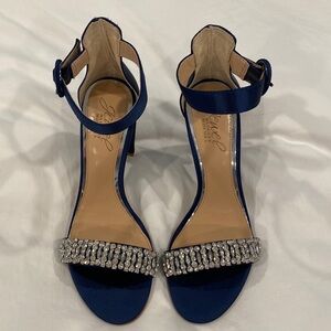 Jewel Badgley Mischka Navy Satin Sandals